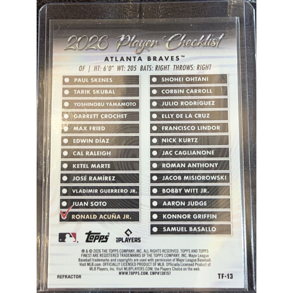 2026 Topps Finest Ronald Acuna Jr. Refractor Insert #TF-13 Atlanta Braves